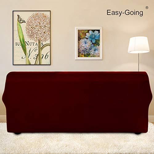 Image of Easy-Going Stretch Sofa Slipcover 1-Piece Sofa Cover Furniture Protector Couch Soft with Elastic Bottom for Kids, Polyester Spandex Jacquard Fabric Small Checks (Sofa, Wine)