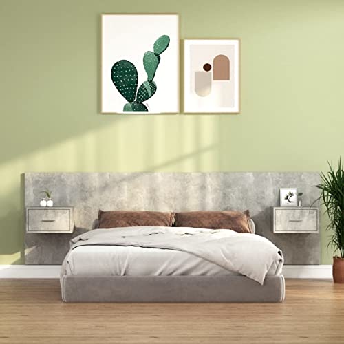 Norheim Cabecero con almacenamiento, cabecero de madera montado en la pared, espacio de almacenamiento para cada dormitorio Cabecero con mesitas de noche gris hormigón 23