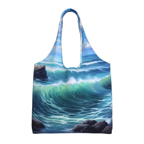 Blue Sea Landscape) Large Tote Shoulder Bag Fashion Canvas Handbag