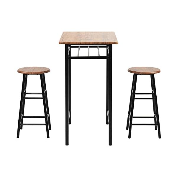 LIFE CARVER Modern Design Kitchen 3 Piece Dining Table and 2 Chairs Dining Room Furniture Set, 3 Pcs Bar Table Set (Brown) - Image 9