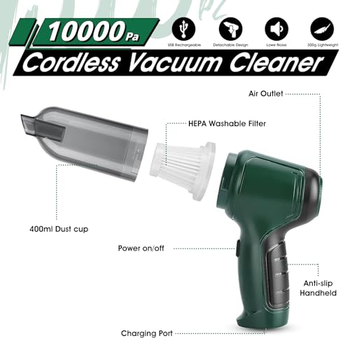 Kethvoz Portable Vacuum Cleaner Cordless Aspirateur Voiture, Handheld Mini Vacuum 10000Pa Powerful Suction, Rechargeable Hand Held Car Dust Buster Wireless for Auto Computer Keyboard