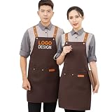 Black Friday Deals Delantales bordados personalizados con bolsillos, 12 opciones de color, 30 fuentes, 24 colores, delantal de chef personalizado para hombres y mujeres, café, 29In * 26In