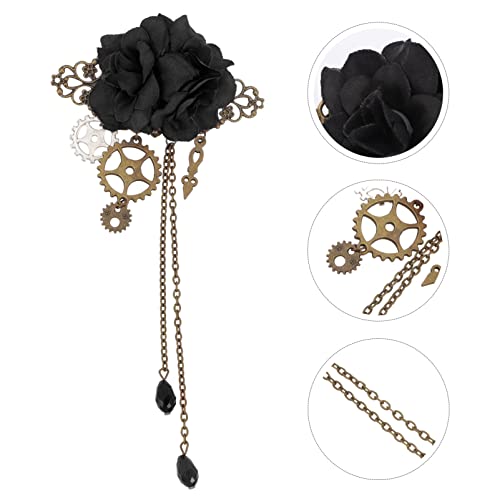 Frcolor Clock Gear Barrette Vintage Steampunk Hair Clip Gothic Flower Hairpins Brooch Tassel Steam Punk Hair Barrettes Cosplay Costume Hair Accessories For Women (Black) Punk Wheel Hair Clip #TOP6