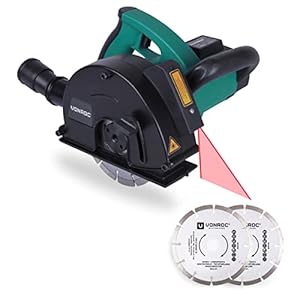 VONROC Muurfrees | Sleuvenfrees met laser – 1700W – 150mm – Incl. 4 diamantschijven, stofzuig adapter en opbergtas