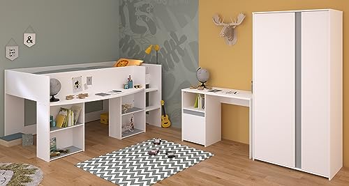 Parisot Jugendzimmer Pirouette 13 3teilig Weiß und Rosa/Kieselgrau mit Kleiderschrank, Hochbett und Schreibtisch… Parisot Jugendzimmer Pirouette 13 3teilig Weiß und Rosa/Kieselgrau mit Kleiderschrank, Hochbett und Schreibtisch…