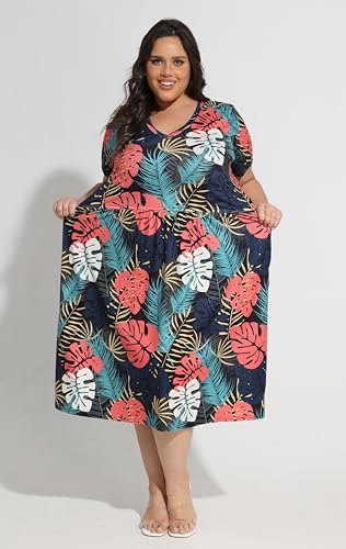 Image of RITERA Plus Size Dresses for Curvy Women Summer Spring Womens Dress V Neck Short Sleeve Casual Dress with Pockets XL-5XL