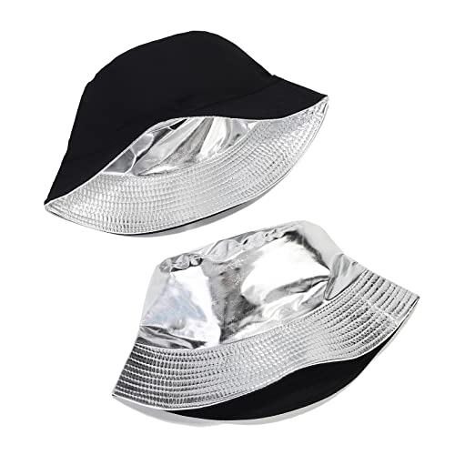 Ihauiue PM-PUHP-SV Pu Leather Metallic Bucket Hat Trendy Solid Color Fishing Cap Reversible Packable Sun Hats thumb #7