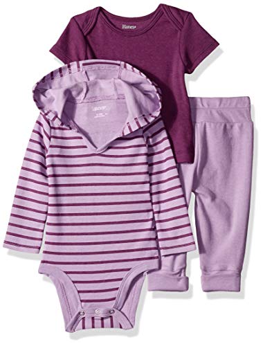 Hanes unisex baby Ultimate Flexy Knit Jogger With Hoodie and Short Sleeve Crew Layette Set, Purple Stripe, 12-18 Months US