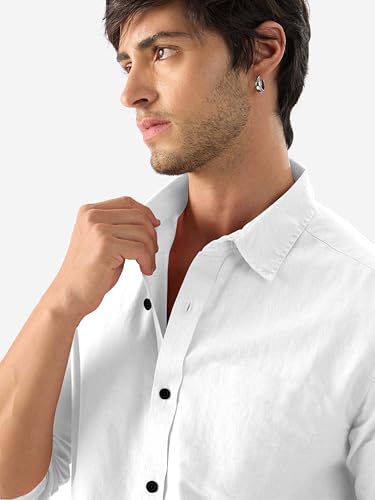 Image of Men's Linen Cotton Casual Shirt | Regular Fit Plain Shirt for Men | Long Sleeve Shirt for Casual & Formal Wear