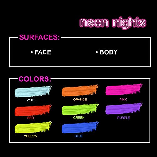 Combo Set | Premium Glow In The Dark Acrylic Paint Set & Uv Black Light Body Paint By Neon Nights – Set Of 16 Professional Grade Self-Luminous Neon Craft Paints & Fluorescent Face Paints #TOP6