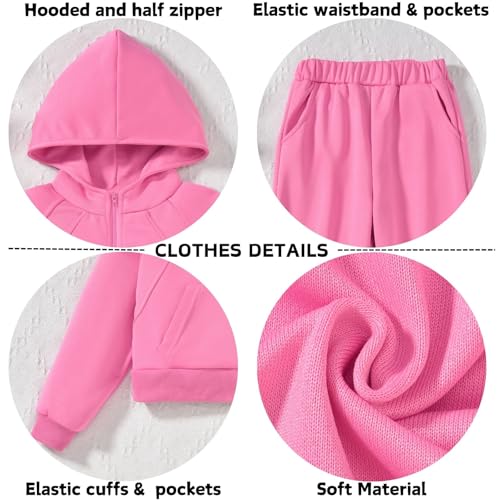 fioukiay Girls Outfits 2 Piece Half Zipper Hoodies Sweatsuits Long Sleeve Athletic Sweatshirts and Sweatpants with Pockets4