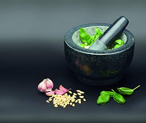 MasterClass KitchenCraft Large Mortar and Pestle Set, Stone, Black, 20 x 12 cm, Black / Grey