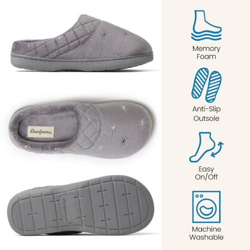 Image of Dearfoams Women's Lightweight Memory Foam Indoor House Slipper Darcy Velour Clog with Wide Widths