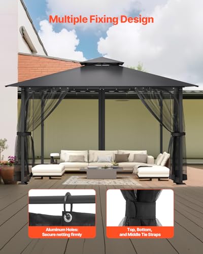 Miniatura 3 de VEVOR Red de Poliéster para Cenadores, Cortina de Malla para Cenadores con Paredes Laterales de 4 Paneles, Red Antimosquitos con Doble Cremallera, 304,8 x 304,8 x 204,2 cm Negro