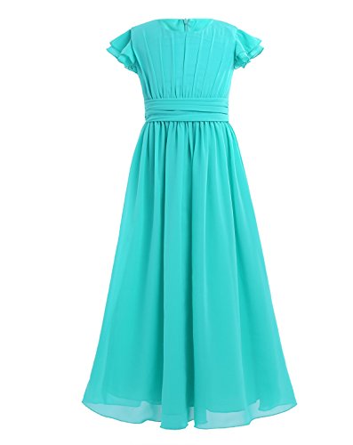 Aislor Kids Big Girls Flutter Sleeve Ruffle Chiffon Flower Girl Dress Wedding Bridesmaid Long Ball Gowns4
