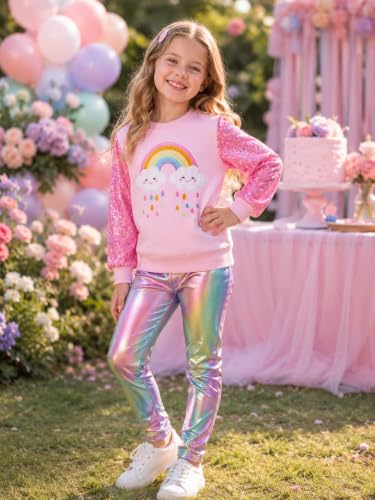 Image of Little Girls Outfits 2 Piece Toddler Long Sleeve Sweatshirt Leggings Pants Fall Winter Clothing Set 2-10 Years