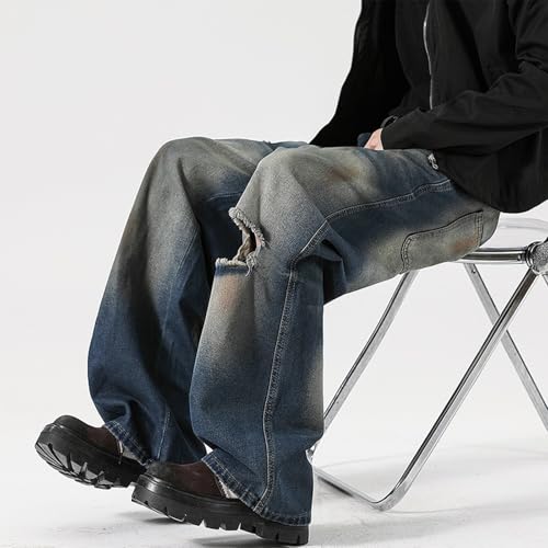 Baggy Jeans Men Distressed Washed Wide Leg Jeans Men Loose Fit Ripped Open Bottom Streetwear for Skater Jean2