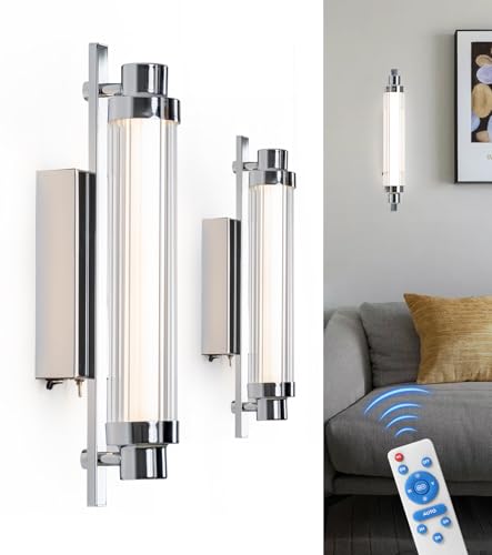 Image of Battery Operated Wall Sconce Set of 2 12000mAh Rechargeable Battery Powered Wall Light with Remote Dimmable LED Wall Lamp for Living Room,Bedroom,Hallway Bathroom, Mirror,Sliver