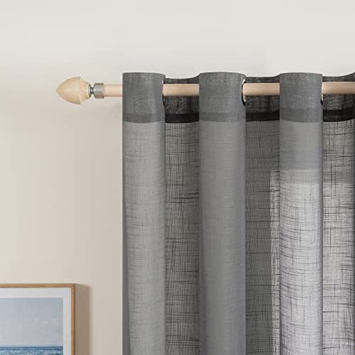 MIULEE 2 Panels Voile Curtains Sheer Cross Linen-like Solid Color Contemporary Decorative Ring Top Eyelet Panels for Bedroom Livingroom Nursery Room 55" Wx85 L Dark Grey - Image 4