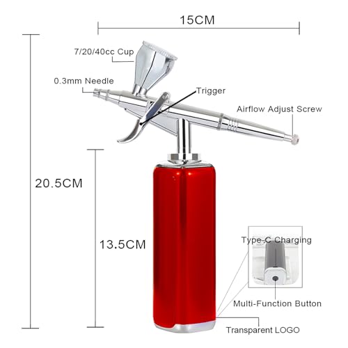 Image of I-BEAUTEE Trigger Control for Startup Cordless Airbrush kit with Compressor,High Airflow Miniature Painting Tool, Temporary Tattoo, air Brush Pen for Model Hair Barber Enhancement, Nail Art,Cake | Double-action airbrush kit