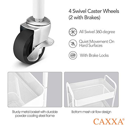 Caxxa 3-Tier Rolling Metal Storage Organizer - Mobile Utility Cart Kitchen Cart With Caster Wheels, White #TOP3