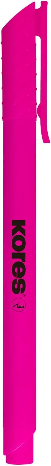 Kores - Fine Pink Fluorescent Highlighter Pens - High Liner, Water Based-Ink Highlighter Pen Set with Ergonomic Shape, 1-4mm - Stationery School Supplies, Office Supplies - Set of 12