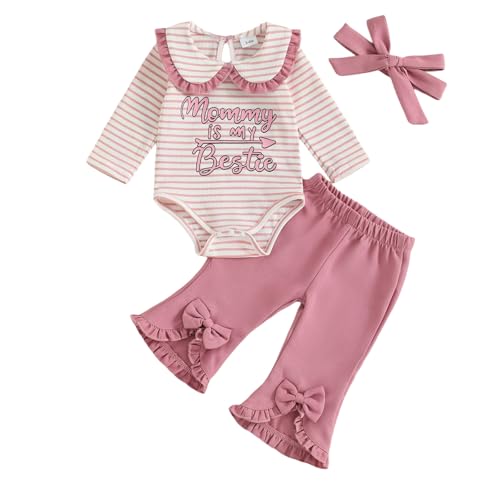 Baby Girl Clothes Mommy is My Bestie Long Sleeve Romper Shirt Flare Pants Cute Fall Winter Outfits+Headband