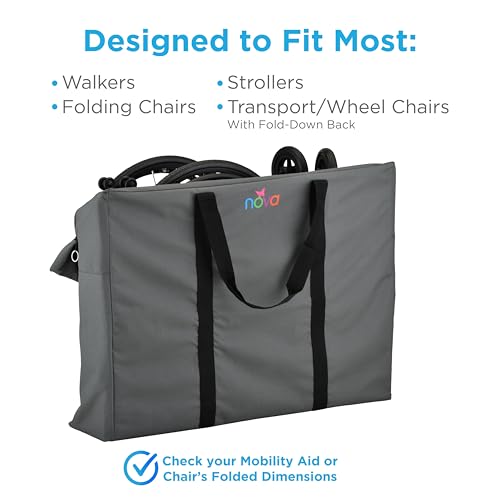 NOVA Extra-Large Heavy Duty Travel Bag for Rollator Walkers, Transport Chairs & Wheelchairs with Fold-Down Back, Water-Resistant Folding Mobility Aid Case with Long Handles 37"x29"x11", Gray4