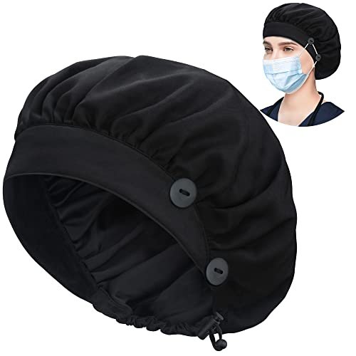 Image of ABAMERICA Bouffant Caps with Button and Sweatband, Adjustable Scrub Caps for Women Men, Single Satin Layer