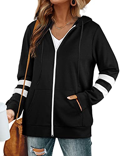 Womens Hooded Sweatshirts Zipper Front Long Sleeve Hoodies with Pocket Oversized Black XXL