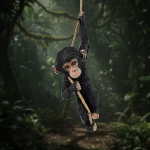 ABC Home | Gartenfigur | AFFE am Seil | Polyresin | 70 cm H inkl. Seil