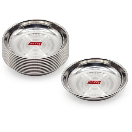 Image of HAZEL Stainless Steel Halwa Serving Plates 100ml Set of 12 for Dining