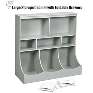 Honey joy kids toy storage organizer with bookcase 8 cubby organization storage cabinet wdisplay shelf 3 removable fabric bins wooden toy storage unit for playroom nursery daycaregray  urban country home decor