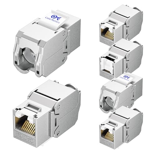 Cable Matters [UL Listed] 10Gbps 6-Pack Cat6A Shielded Keystone Jack with Integrated Shutter - 10Gbps Toolless Ethernet Jack for Cat 6A/Cat6 Cable Wall Plate or Patch Panel