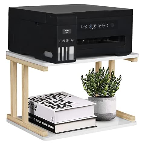 LIWSHWZ Desktop Druckerständer 2 Etagen, Holz Bambus unter dem Schreibtisch Druckertisch Cover