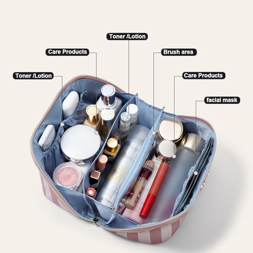 BOYATU Travel Makeup Bag for Women: Large Cosmetic Bag Set of 3 - PU Leather Make up Bag with Compartments - Compact Waterproof Toiletry Bag with Divider & Handle (A-01Pink) 5