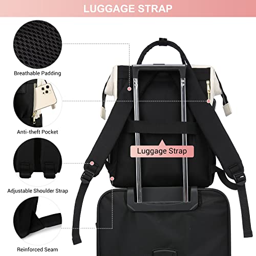 Lovevook Laptop Backpack Purse For Women, 17 Inch Computer Business Backpacks Stylish School Bookbag, Teacher Doctor Nurse Bags For Work, Casual Daypack Backpack With Usb Port, Beige-Black #TOP3