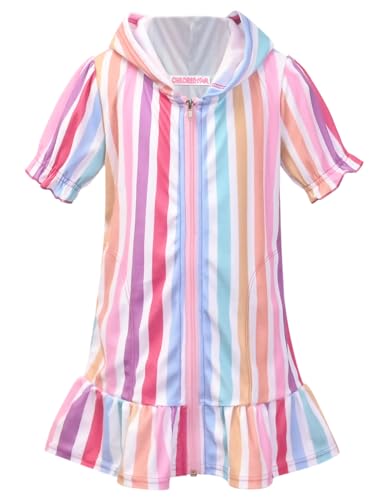 Image of CHILDRENSTAR Girls Swim Coverups Terry Swimsuit Cover-Up Hooded Zip-Up Beach Robe