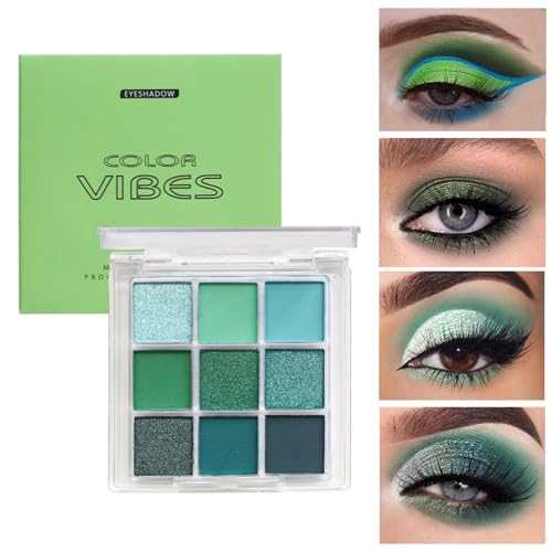 Paleta De Sombras De Ojos Verdes, Sombra De Ojos Verde Brillante | Paleta De Sombras De Ojos De Maquillaje Nacarado Mate Pigmentado De 9 Colores Para Maquillaje Profesional Para Escenarios