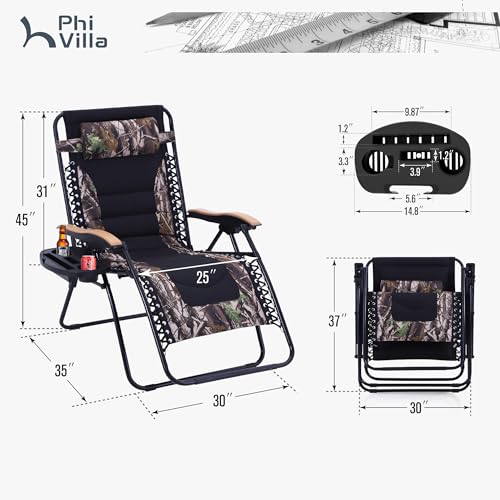 PHI-VILLA-XXL-Oversized-Padded-Zero-Gravity-Chair-Foldable-Patio-Recliner-30-Wide-Seat-Anti-Gravity-Lounger-with-Cup-Holder-Support-400-LBS-Camouflage