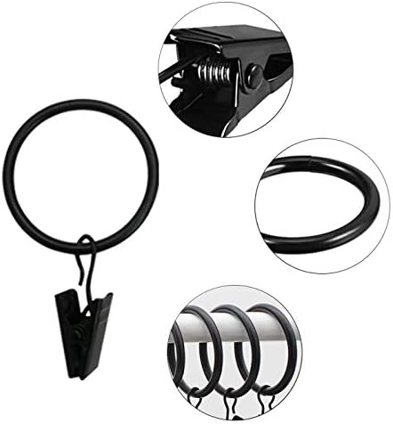 50pcs Curtain Ring with Clips, BetterJonny 32mm Internal Diameter Strong Metal Curtain Clips Shower Curtain Clip with Hook Black