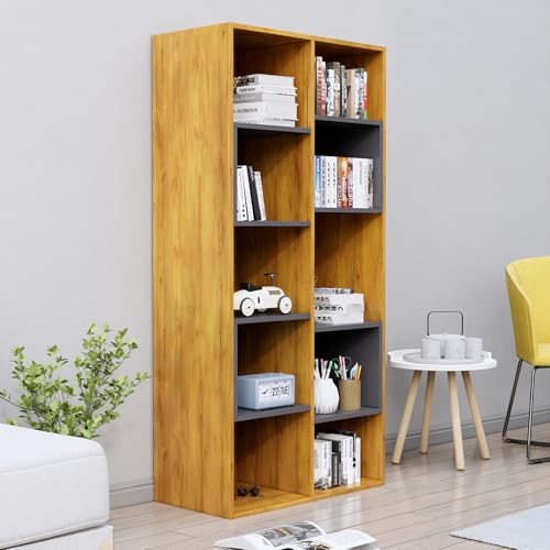 Image of Bniture 10 Tier Engineered Wood Open Book Shelf Wooden Bookshelf for Home, Kids Room & Study Room | Multipurpose Free Stand Corner Book Organizer for Library Room, Office | Giant Wood & Slate Grey