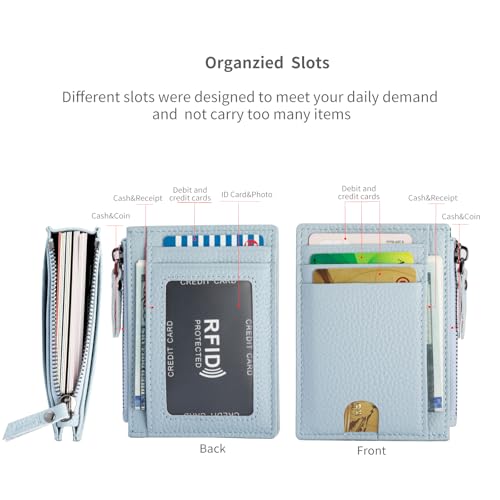 Image of Slim Wallet for Women Small Leather RFID Blocking Credit Card Holder Minimalist Front Pocket Wallet with Coin Purses & Pouches, Light Blue