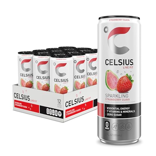 CELSIUS Sparkling Strawberry Guava Fitness Drink, Zero Sugar, 12oz (Pack of 12)