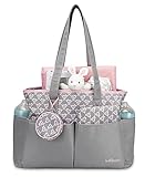 Baby Boom Poet 4Piece Diaper Tote Bag Set, Grey/Pink