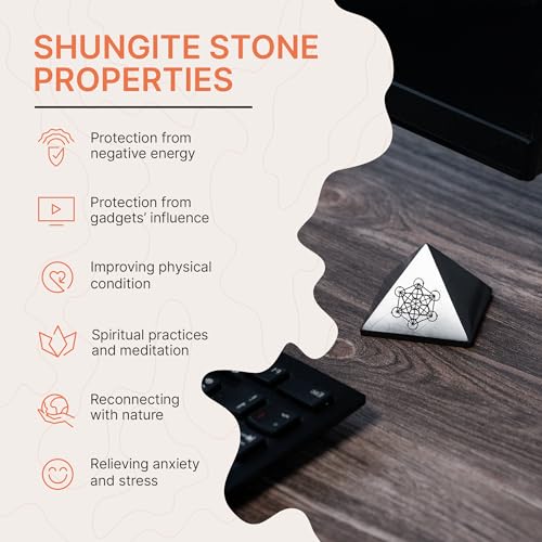 Pyramide en shungite de 5 cm avec gravure cube de Métatron pour la protection - 6