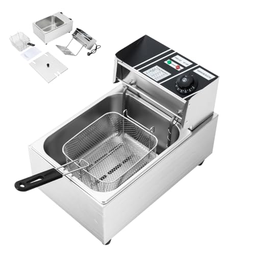 6L 2500W Friteuse électrique Acier inoxydable Cuisine professionnelle Zone froide Friteuse Résistance immergée, Contrôle de la température, Démontable,...