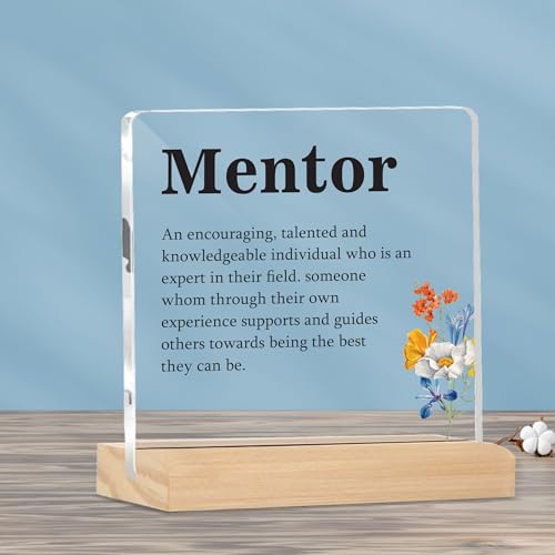Image of Giftplease Mentor Plaque with Wooden Stand Personalized Gift for Mentor, Coach, Teacher, Appreciation Keepsake, Clear Desk Decor, Inspirational Thank You Gift, Office Table Display MP 70