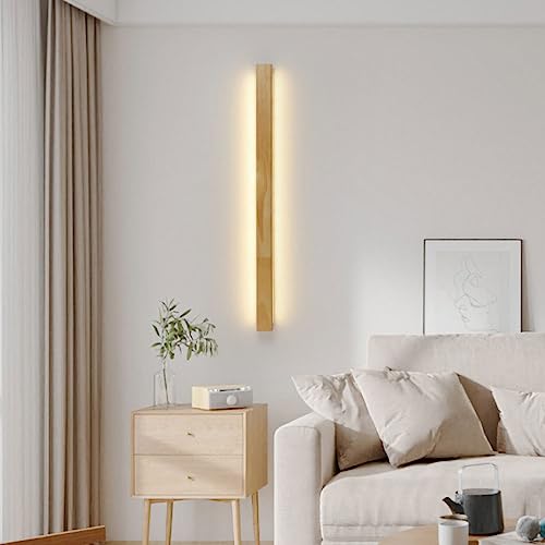 Lámpara de pared para mesita de noche LED lineal de madera y aplique rectangular largo 4