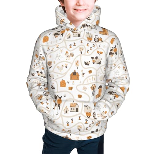Farm Map Kid Hoodies Boys Sweatshirts Girls Pullover with Pocket3
